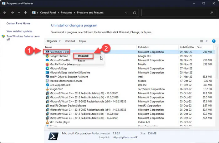 Uninstall PowerShell