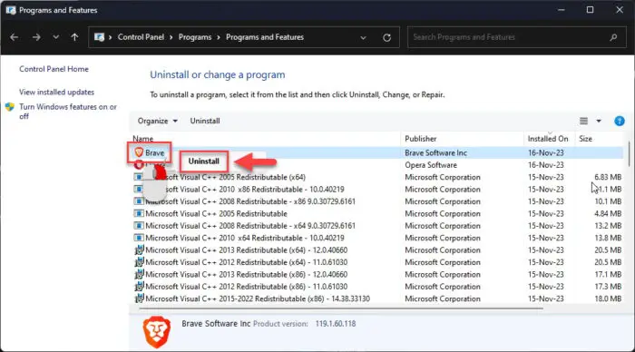 Uninstall problematic app from Programs and Features