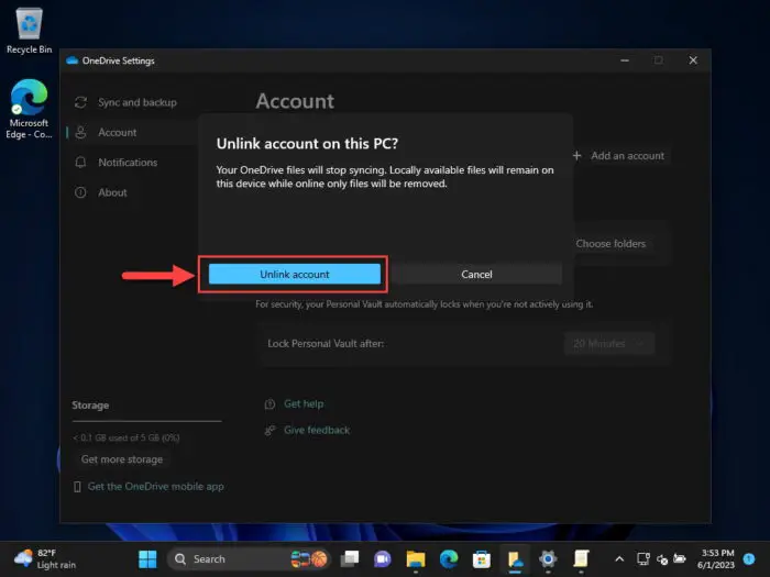 Unlink OneDrive account