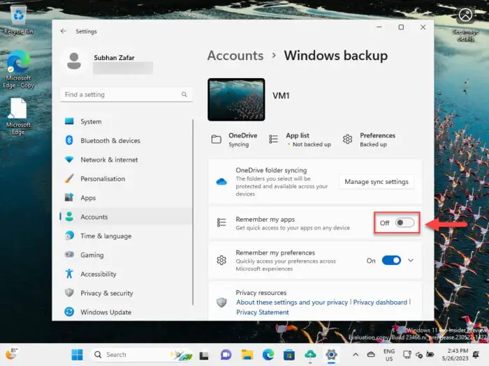 Unsync apps from backup