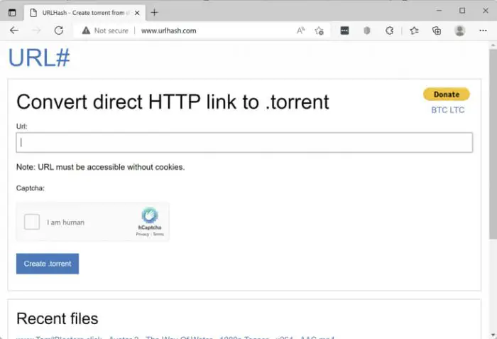 urlhash com opened in Microsoft Edge