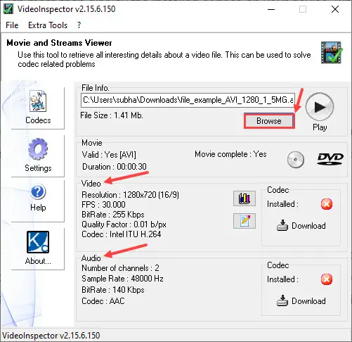 How to Check Installed Codecs in Windows 10 8 video inspector 2
