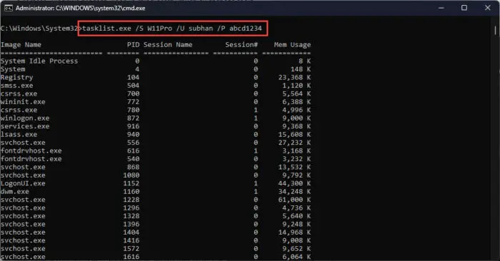 View all process list remotely using Tasklist