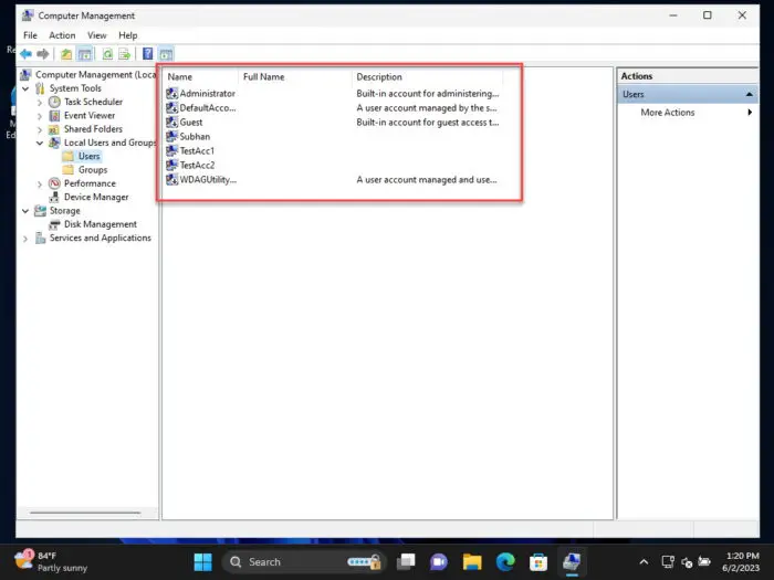 View all user accounts from the Microsoft Management Consoles