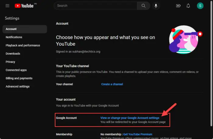 View Google Account settings