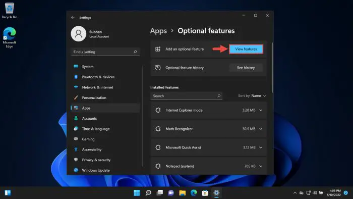 View optional features