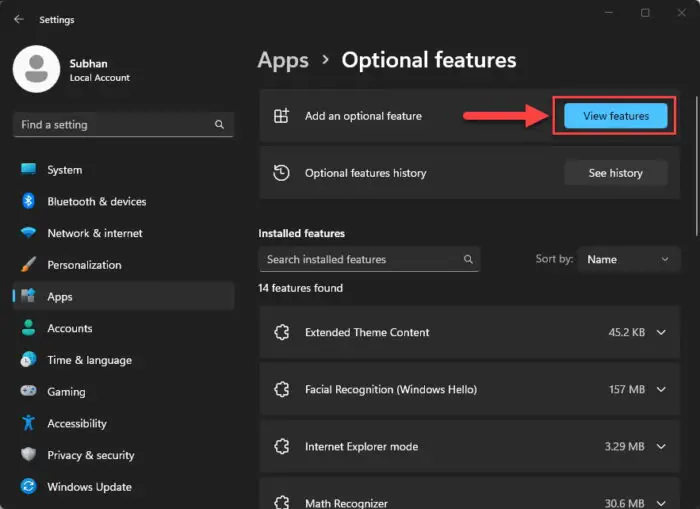 View optional features