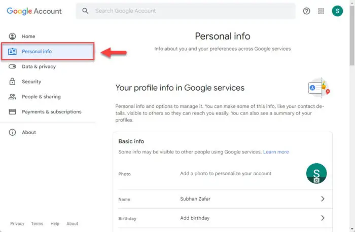 View personal information