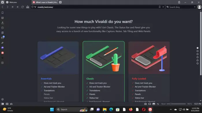 Vivaldi is reset to default settings