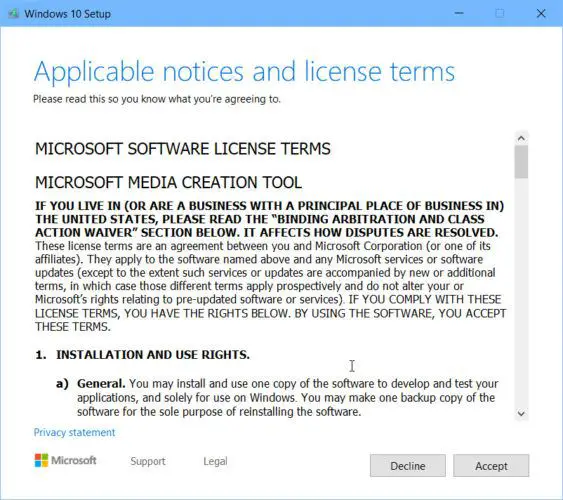 Windows 10 Media Creation Tool For Version 20H2 2 Windows 10 Setup terms of use