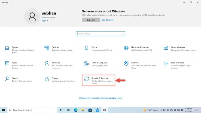 Windows 10 Update and Security