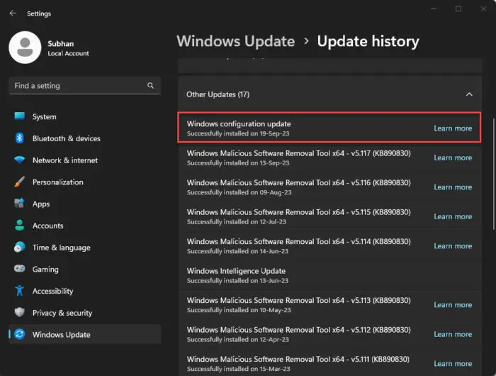 Microsoft Prepares For Windows 11 23H2: Windows Configuration Update Released 5 Windows configuration update successfully installed