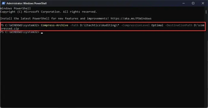 Zip files using PowerShell