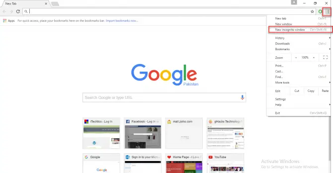 How To Enable, Disable In-Private Browsing In All Browsers 1 Open new incognito window in Google Chrome