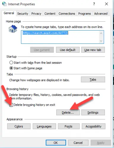 Delete browser cache