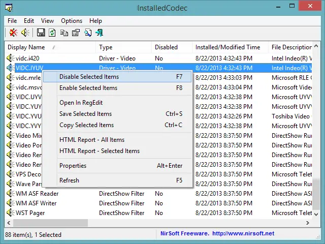 Codecs InstalledCodec