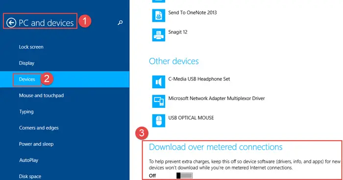 Metered Connection - Change Device Settings