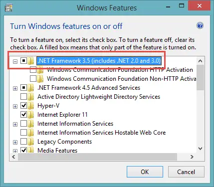 .NET Framework 3.5 enable the framework