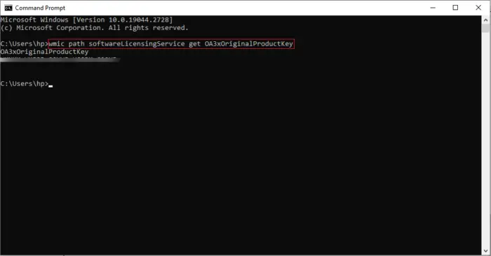 Find Product Key via Command Prompt