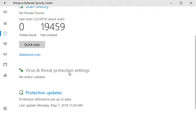 Virus and threat protection settings